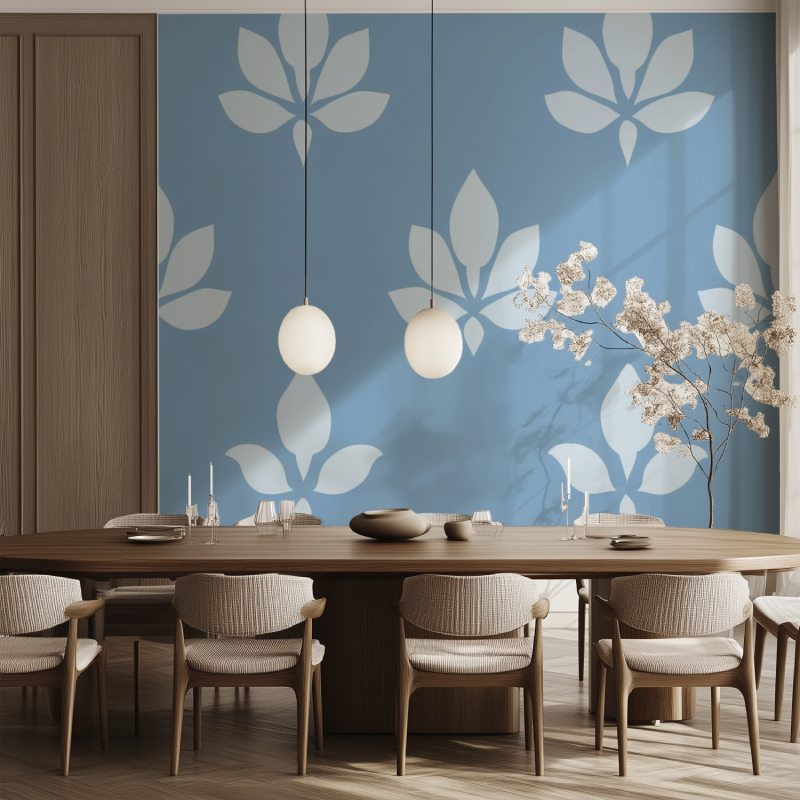 Papier peint fleur de lys bleu salle manger tendance