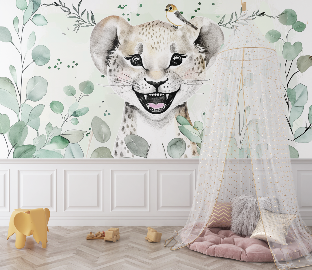 Papier peint animaux vert deau enfant bebe