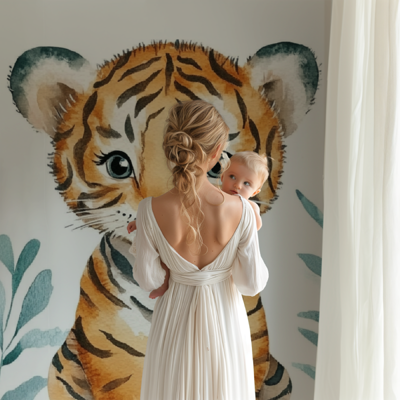 Papier peint tigre et motifs minimalistes bb123