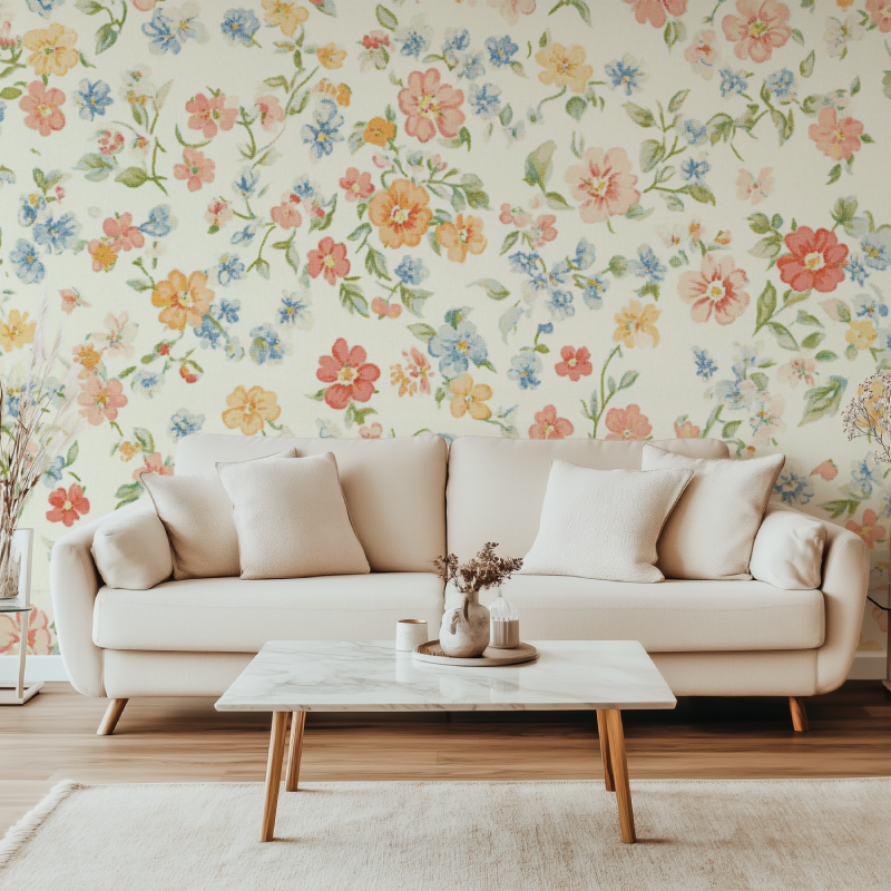 Papier peint fleuri liberty vintage canape simple