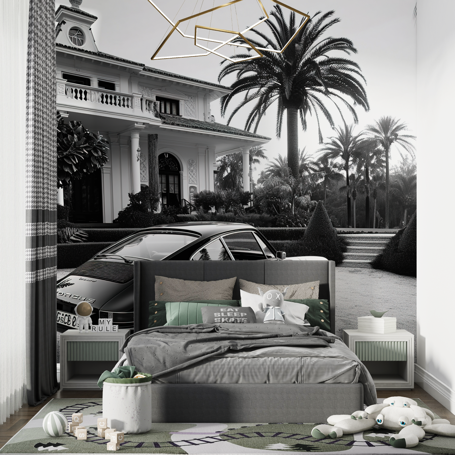 Papier peint panoramique noir e... voiture chambre de garcon