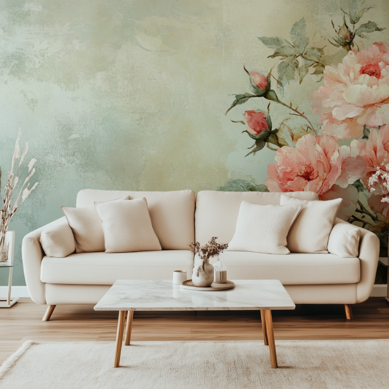 Papier peints vintage fleurs canape simple