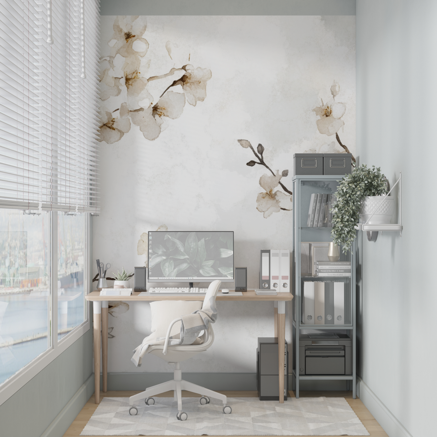 Papier peint aquarelle branches...ries tendance merlin leroy