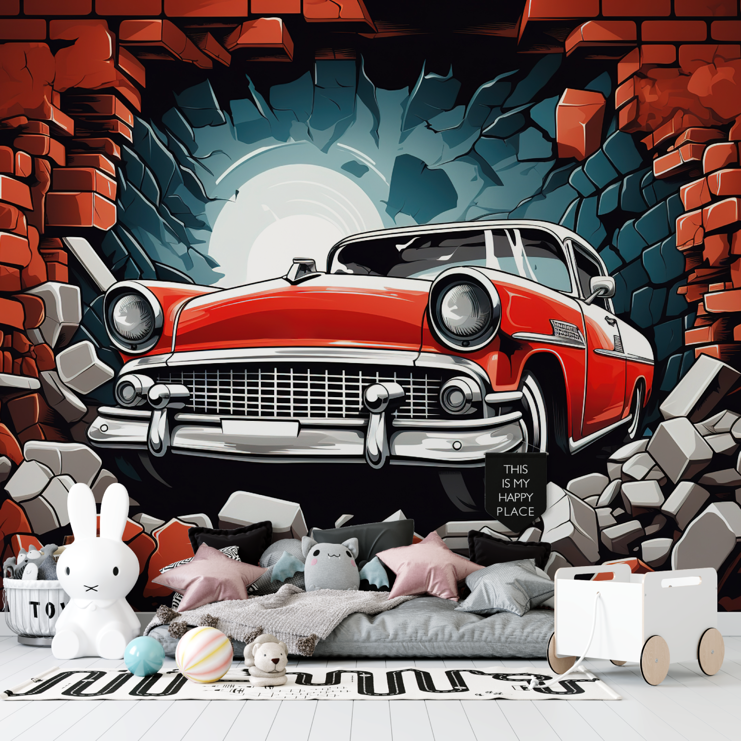 Papier peint voiture ancienne enfant tapisserie garcon