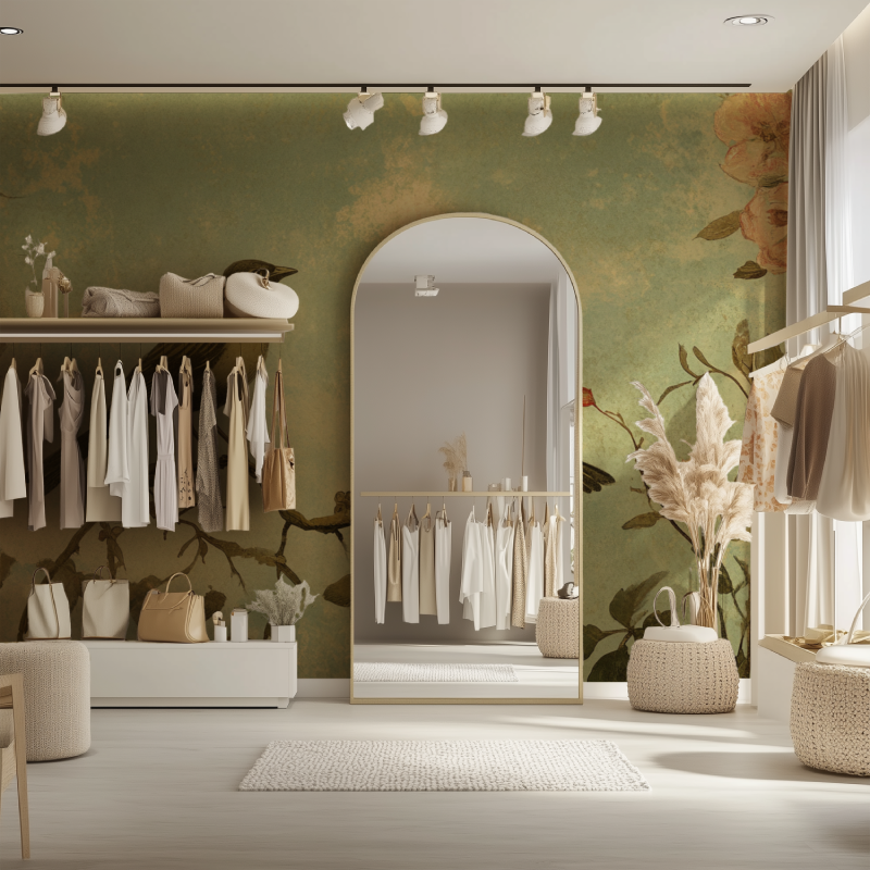 Papier peint vintage oiseaux et fleurs dressing