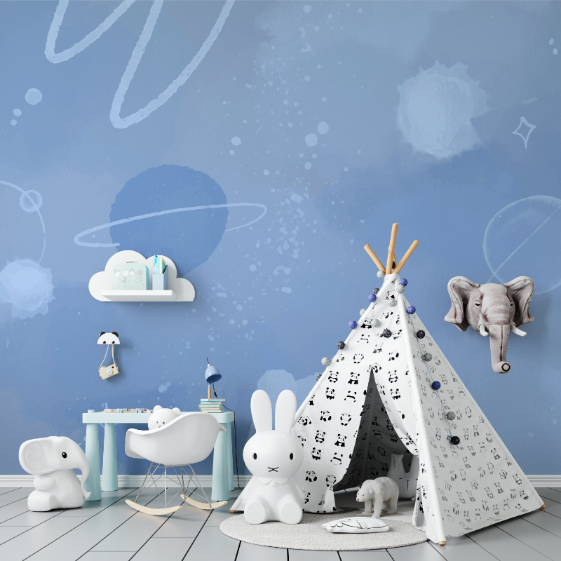 Papier peint chambre garcon espace bleu tapisserie murs