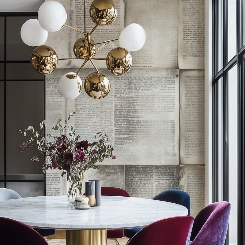 Papier peint vintage vieux journaux salon chaise