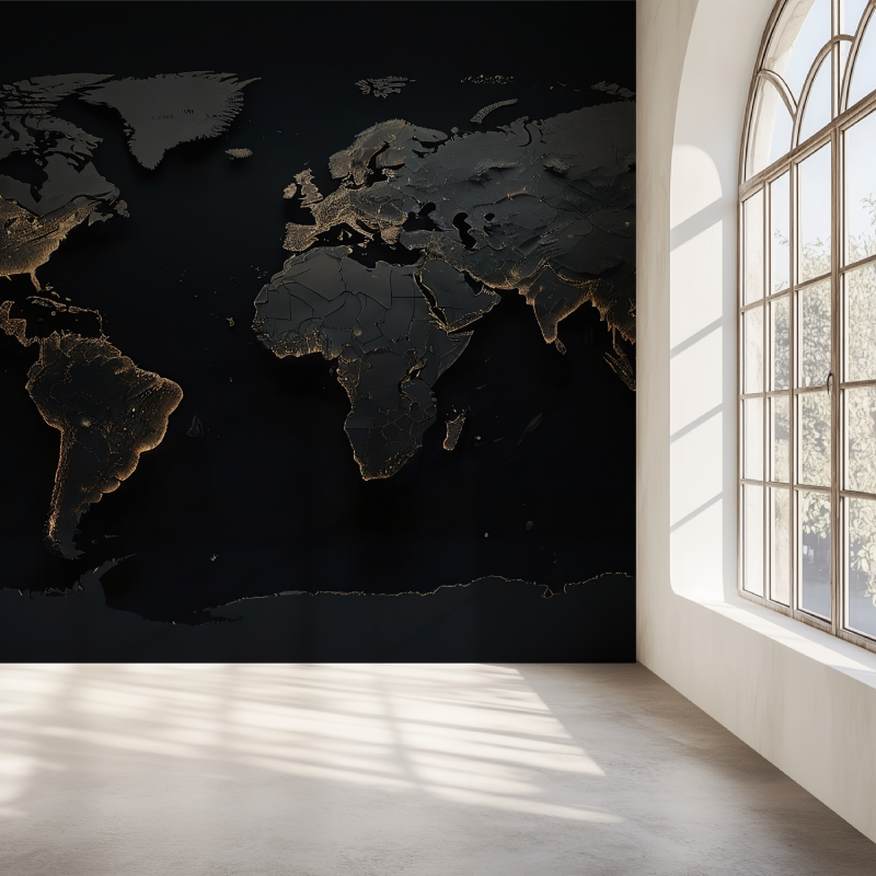 Papier peint carte du monde noire mur simple