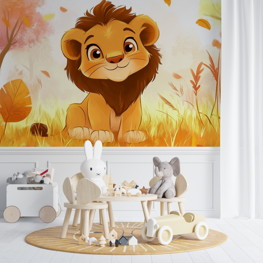 Papier peint lionceau dessin anime chambre de bebe