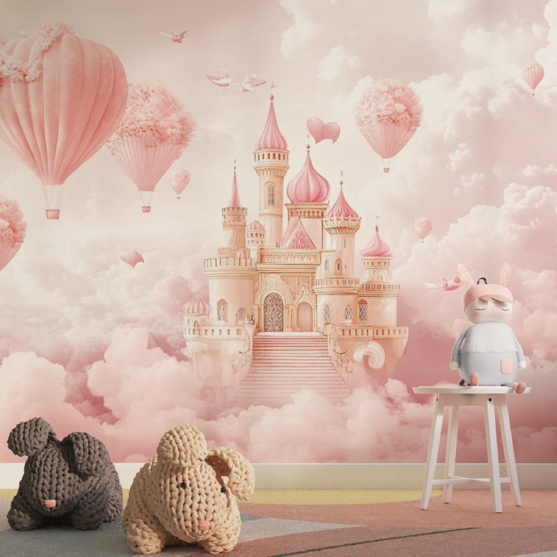 Papier peint princesse montgolf...teau tapisserie pour fille