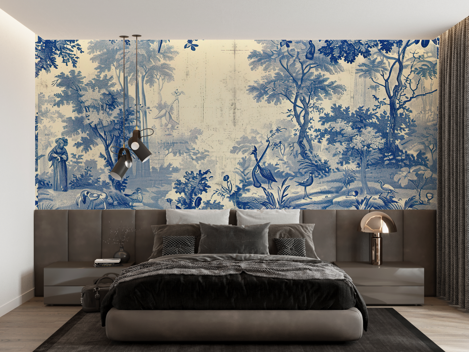 Papier Peint Toile De Jouy Étang Ancien - trompe l'oeil