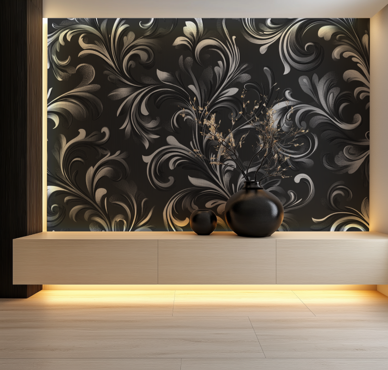 Papier peint vintage noir et gris salon neon