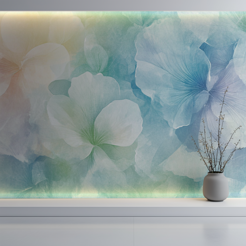 Papier peint fleur aquarelle mur blanc