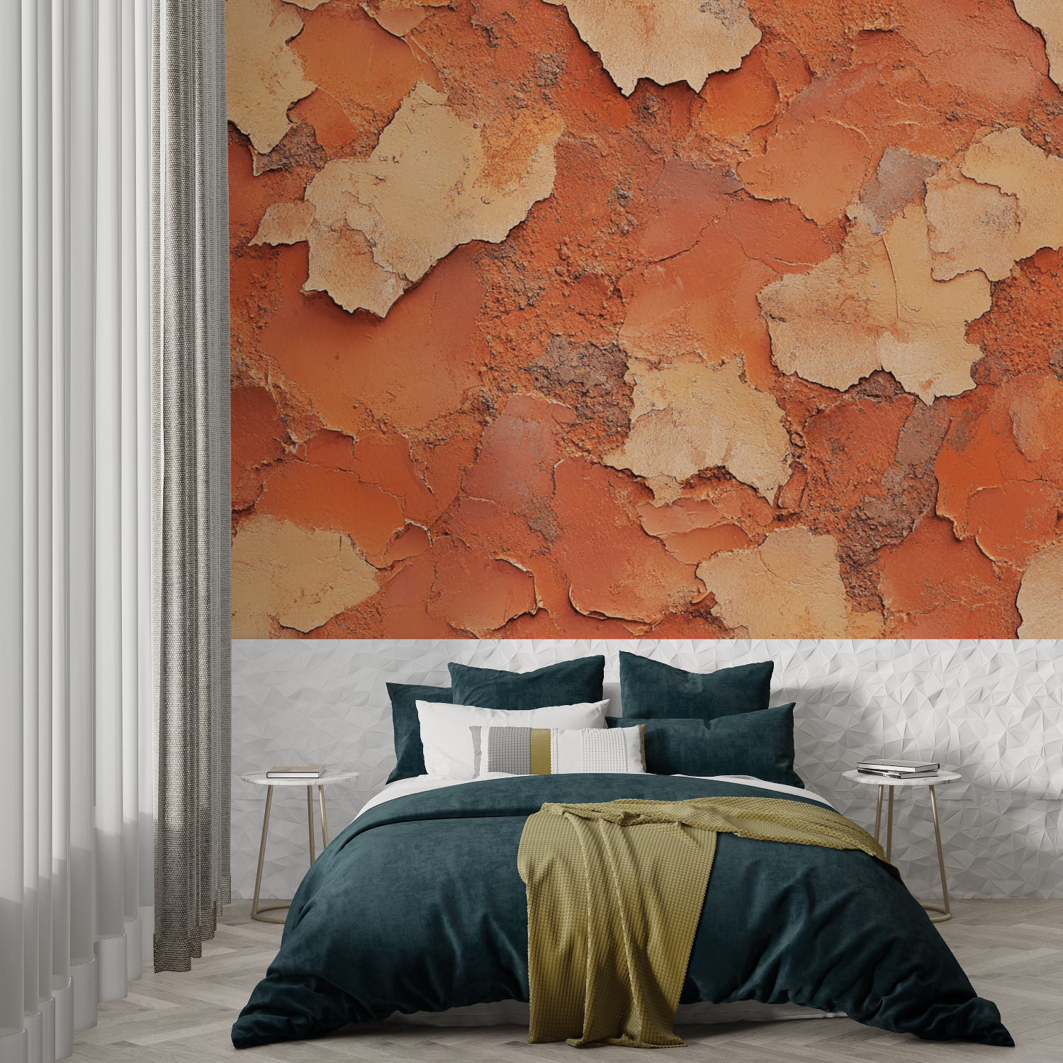 Papier peint terracotta et ocre naturel trompe loeil