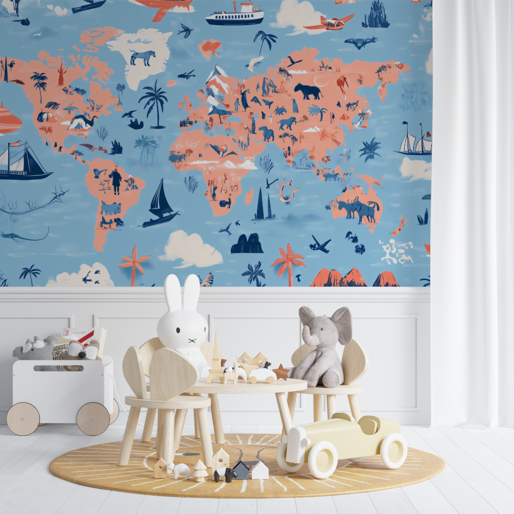 Papier peint chambre bebe carte du monde chambre de bebe