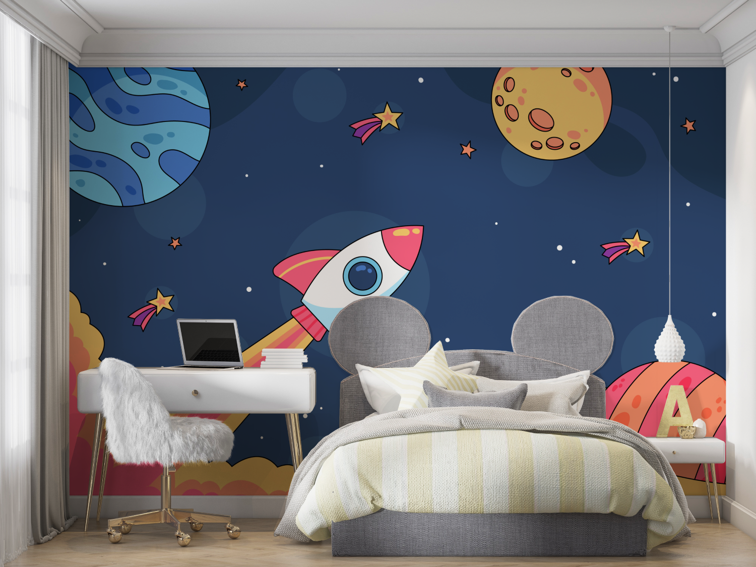 Papier peint espace fusee mur chambre panoramique