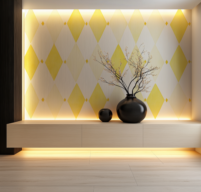 Papier peint vintage jaune losange salon neon