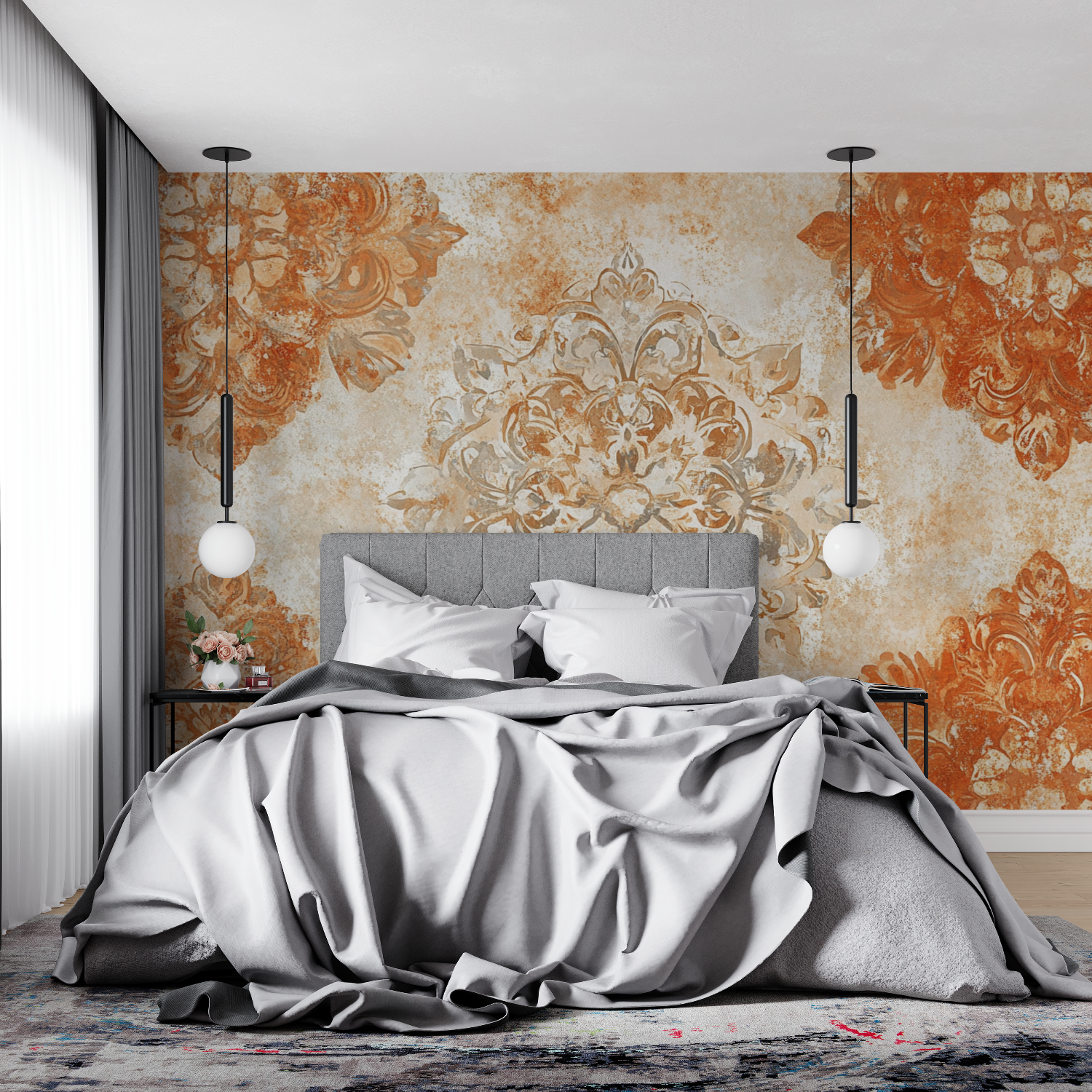 Papier peint terracotta avec arabesques dorees 4murs