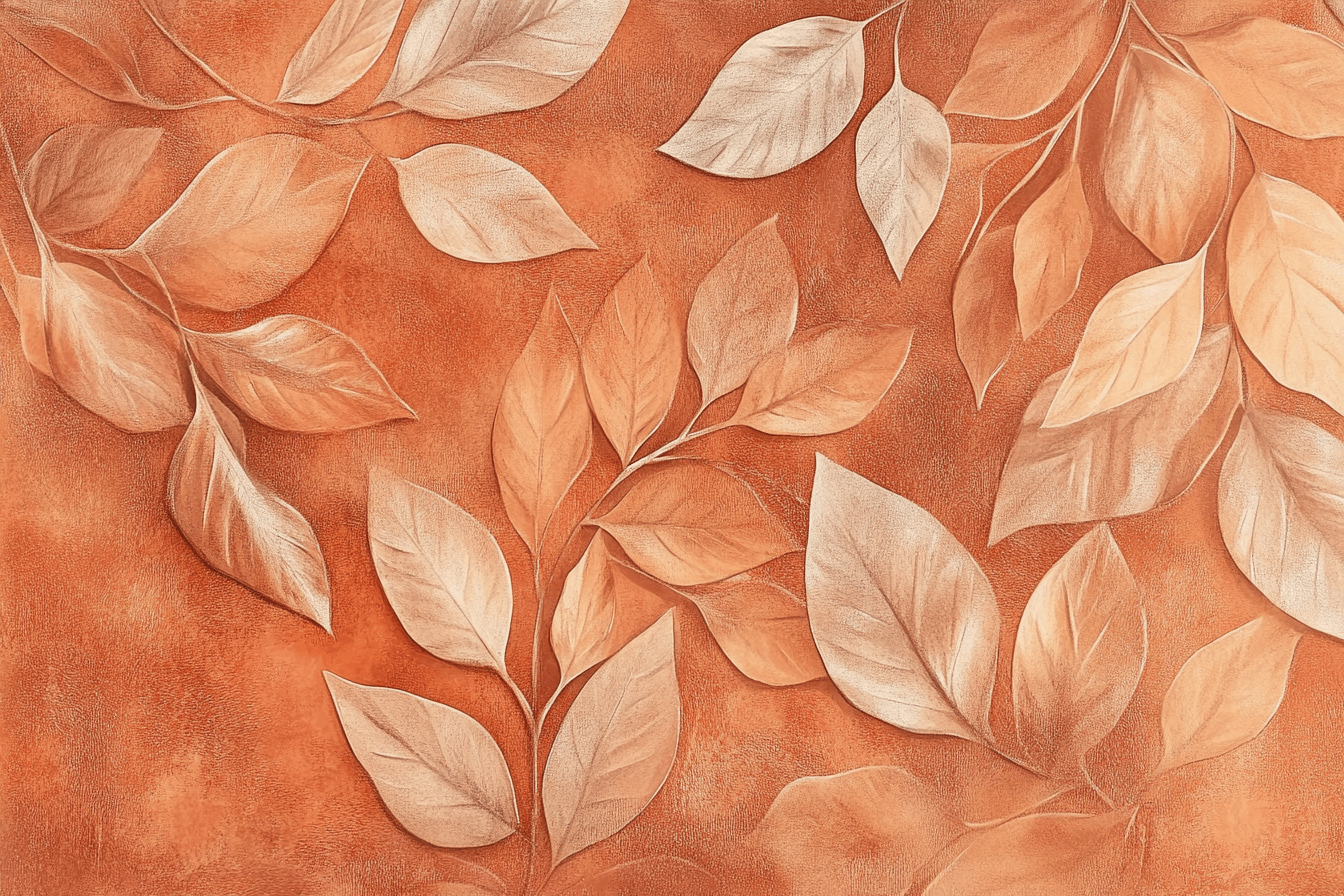 Papier Peint Terracotta Et Feuilles Dorées