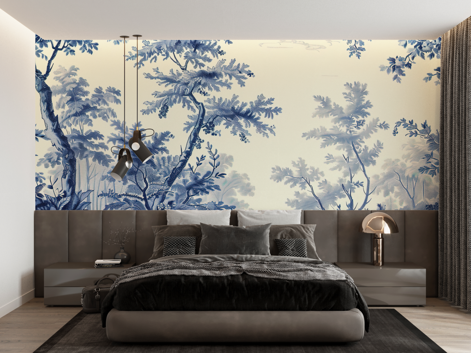 Papier Peint Toile De Jouy Étang Bleu - tapisserie