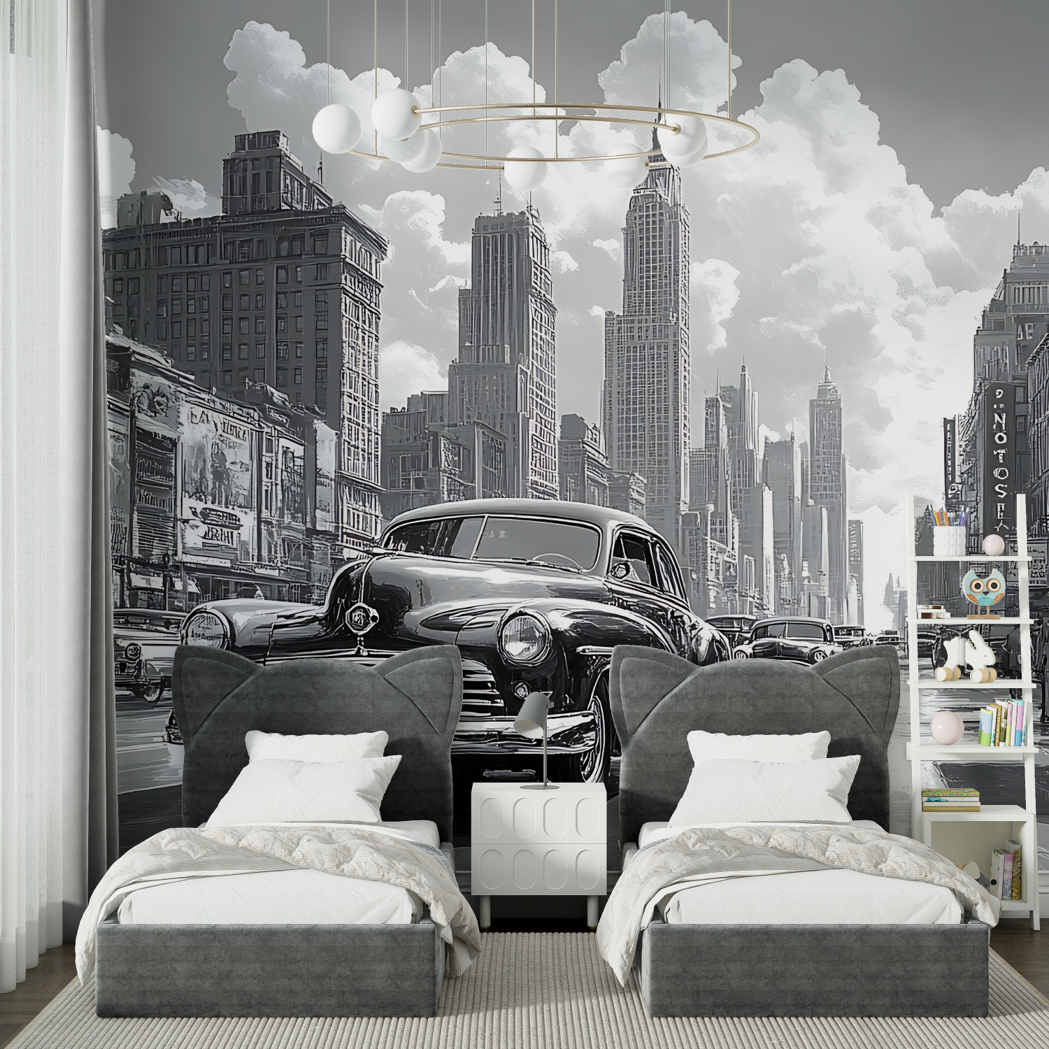 Papier peint noir et blanc voiture usa chambre spiderman