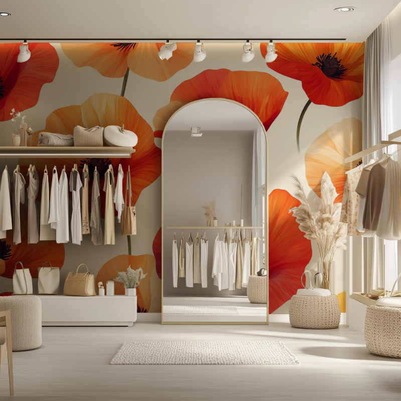 Papier peint fleur coquelicot dressing