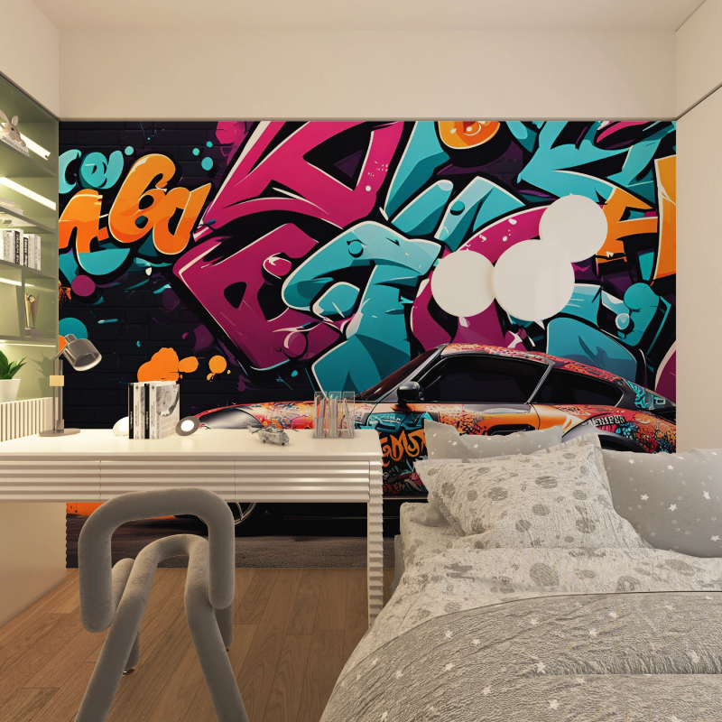 Papier peint graffiti voiture de luxe chambre adolescents