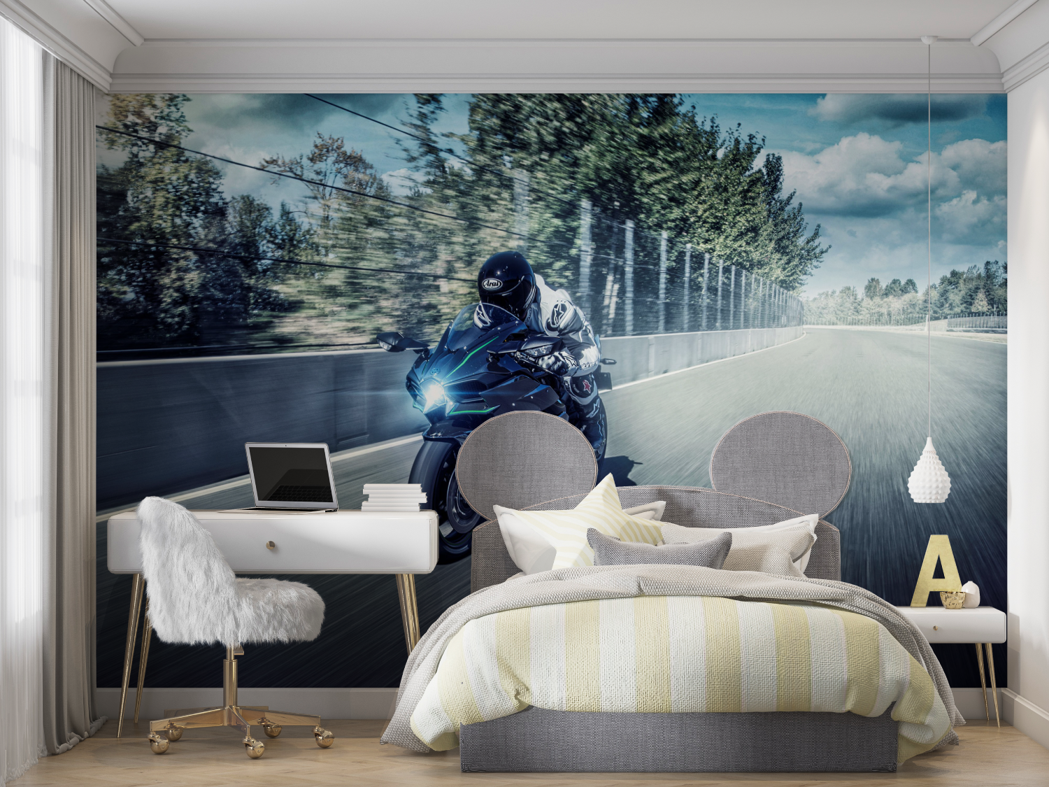 Papier peint moto kawasaki course mur chambre panoramique