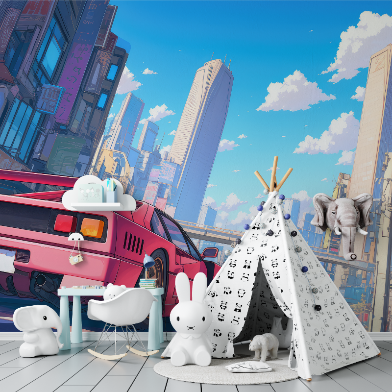 Papier peint voiture style anime tapisserie murs