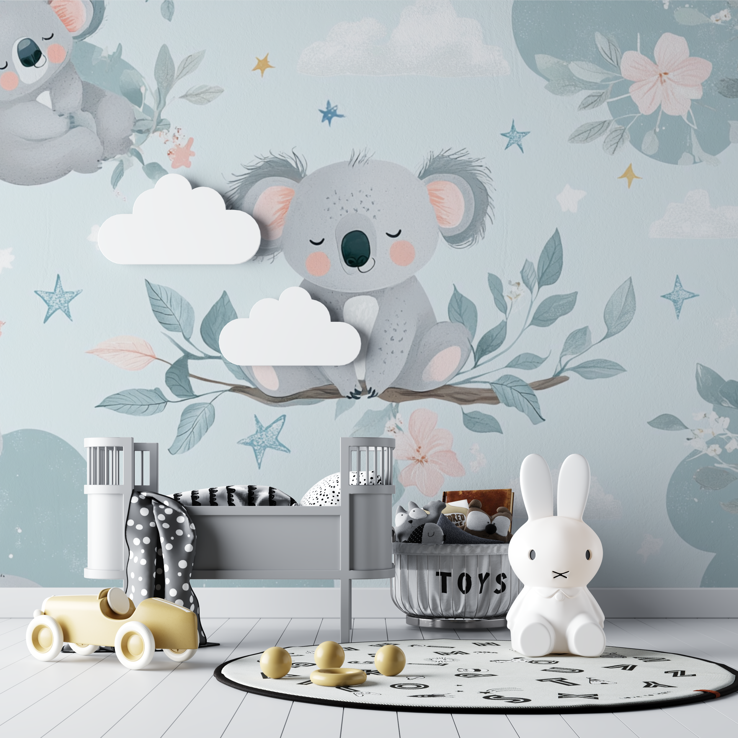 Papier peint koala en pyjama pastel bebe tipi