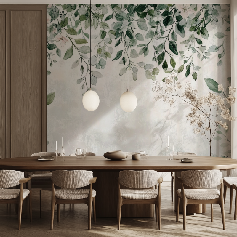 Papier peint vintage vegetal ch...ille salle manger tendance