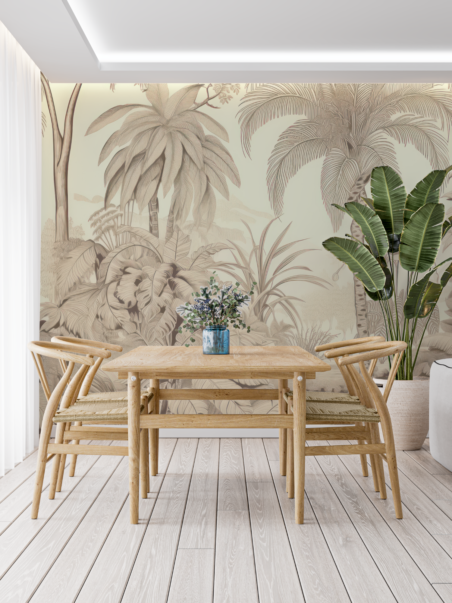 Papier Peint Toile De Jouy Jungle Beige - tapisserie