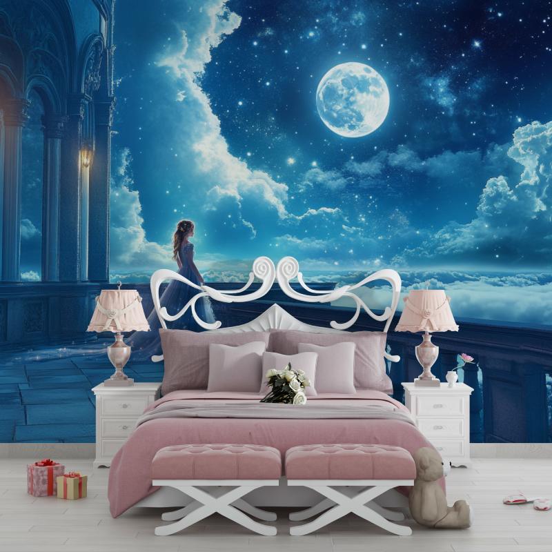 Papier peint princesse nuit magique chambre filles