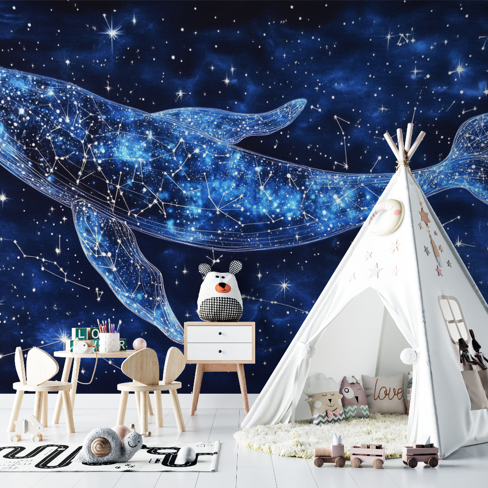 Papier peint baleine et constellation chambre bebe