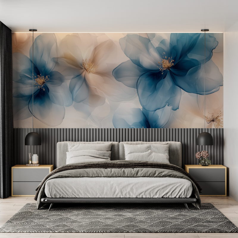 Papier peint aquarelle fleurs etherees mural adulte