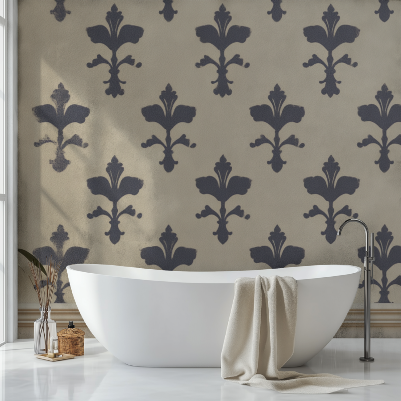 Papier peint vintage fleur de lys sdb