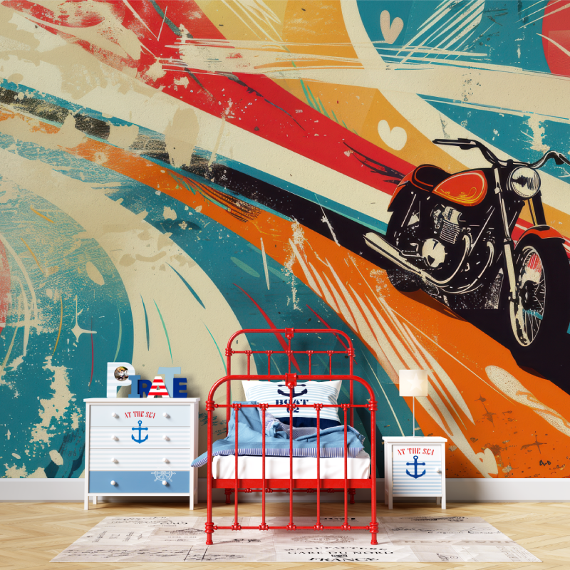 Papier peint graffiti moto ancienne garcon567