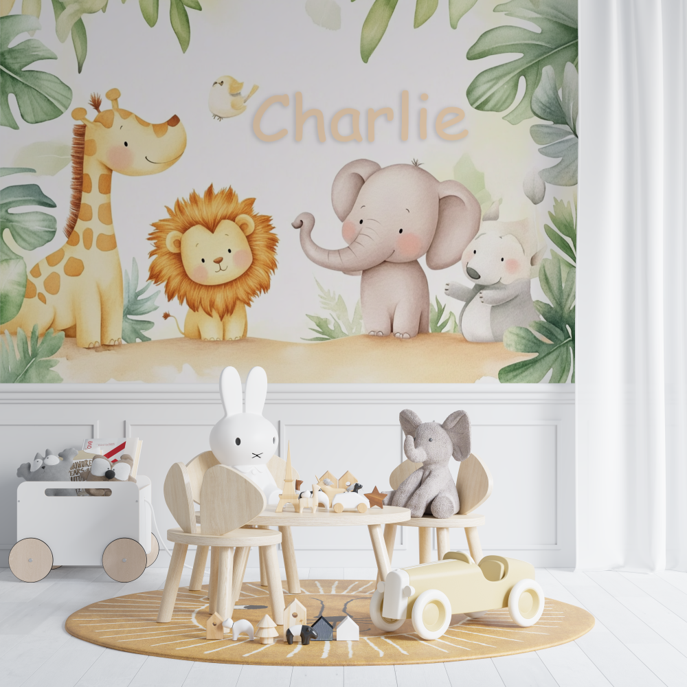 Papier peint prenom famille animaux chambre de bebe