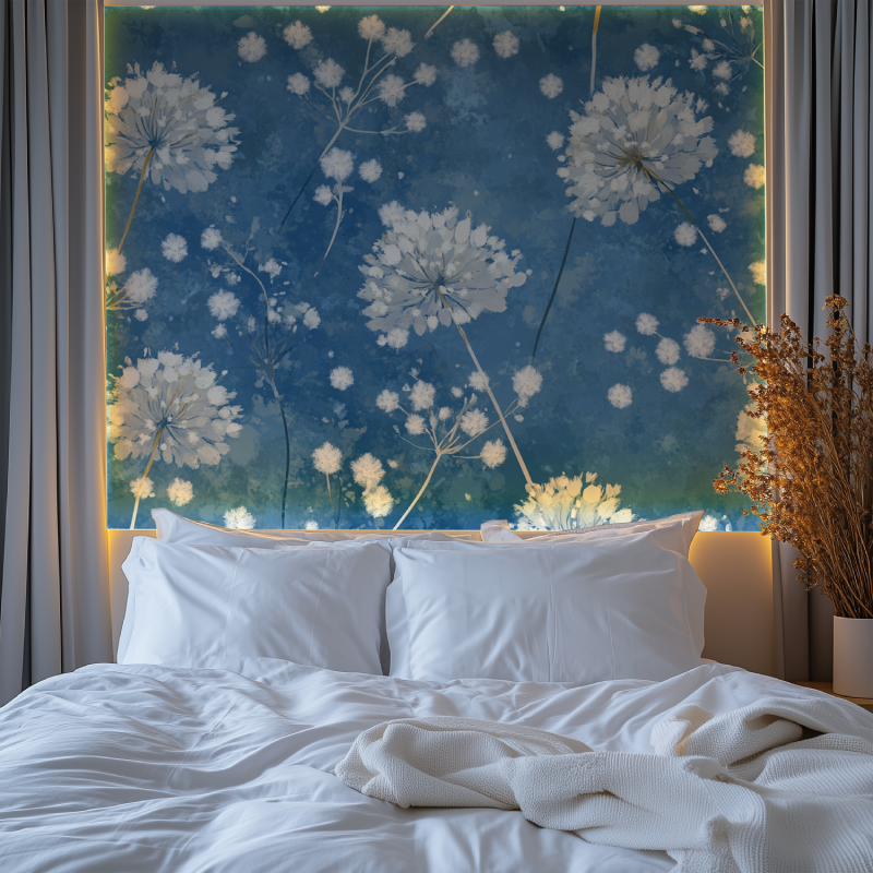 Papier peint fleur de pisselit bleu chambre premium