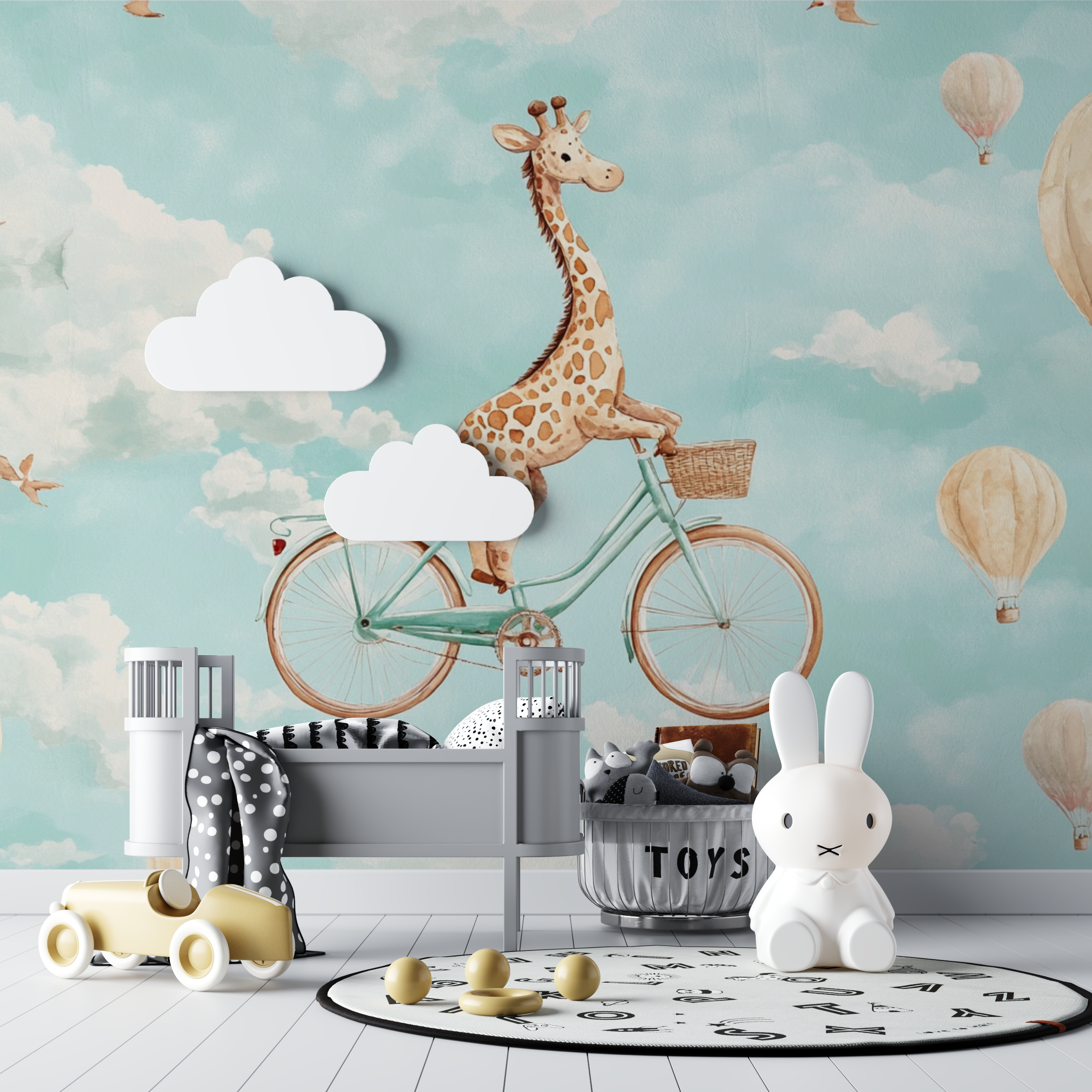 Papier peint animaux girafe beige sur velo bebe tipi