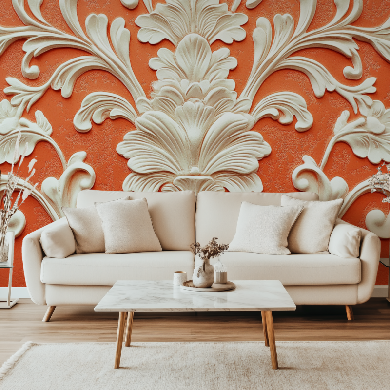 Papier peint vintage orange casto canape simple