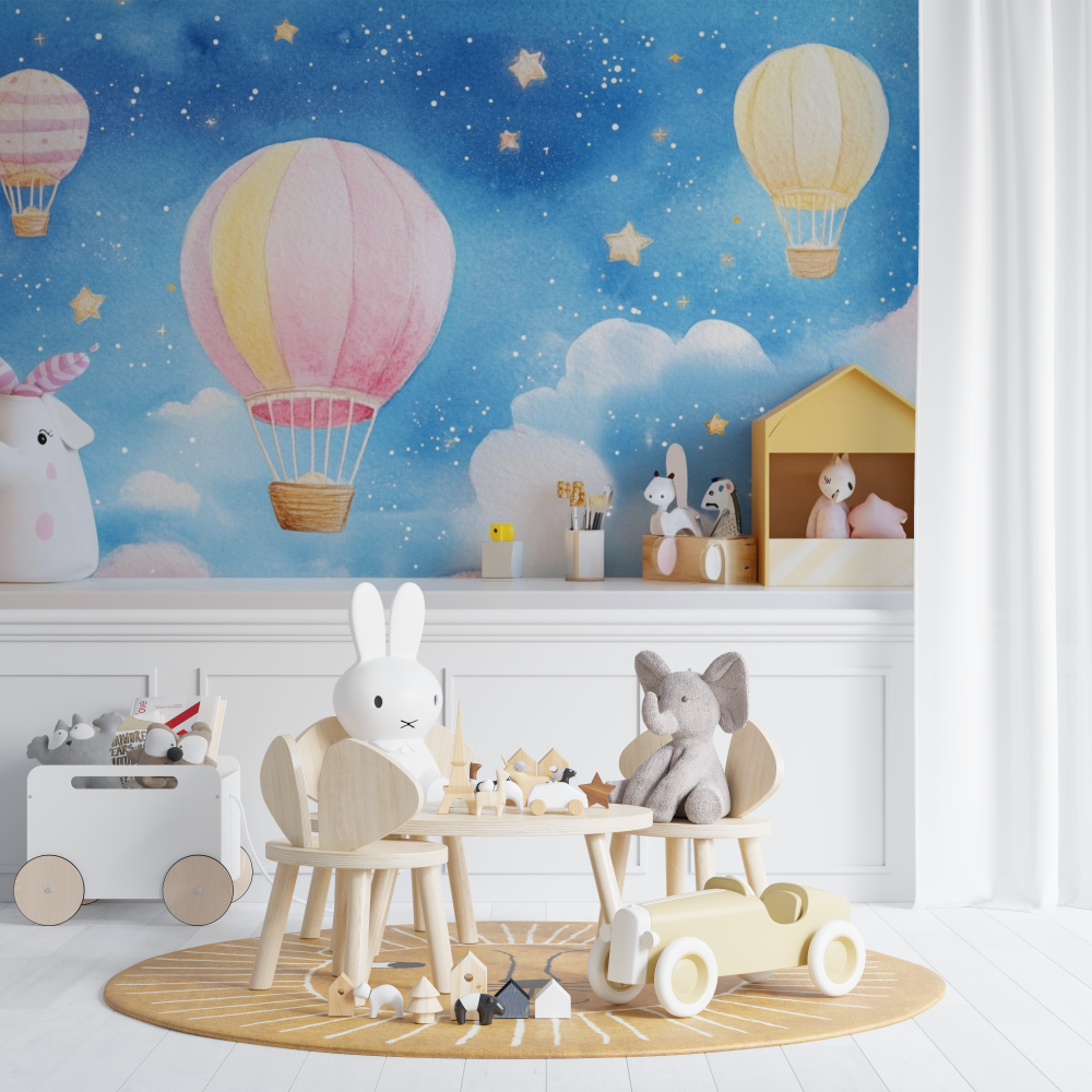 Papier peint montgolfiere et et...ntillantes chambre de bebe