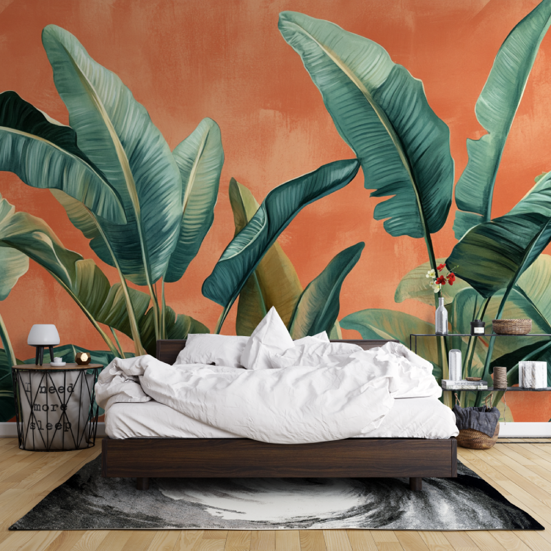 Papier peint terracotta avec fe... bananier leroy merlin mur