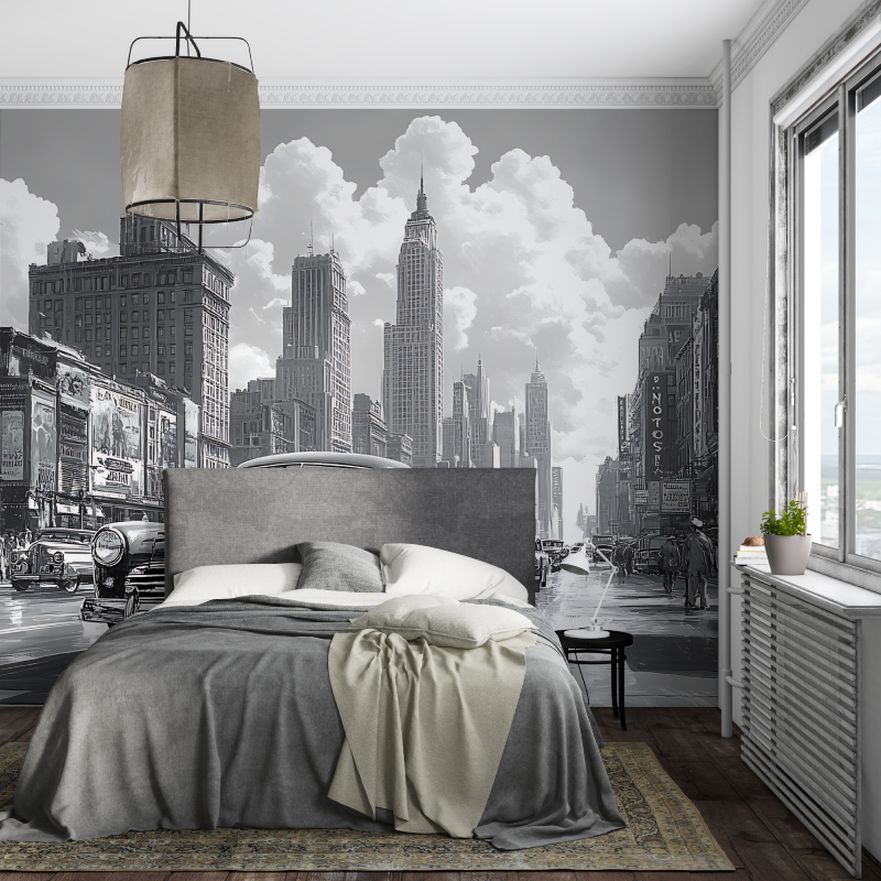 Papier peint noir et blanc retro voiture piece ados