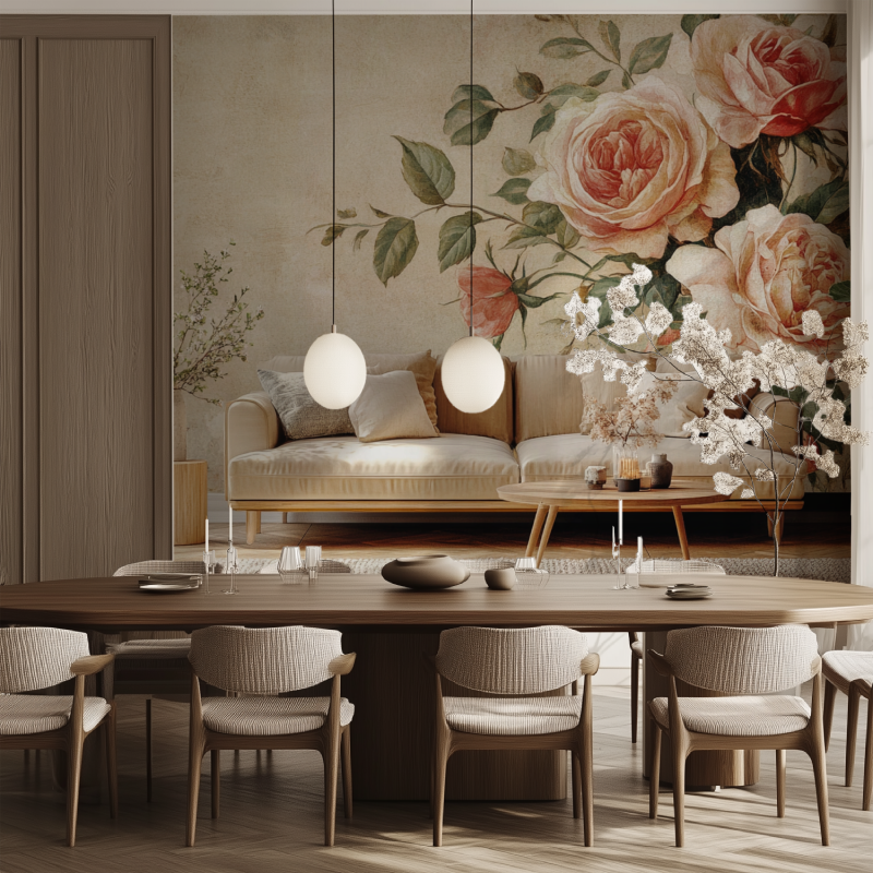 Papiers peints fleurs vintage salle manger tendance