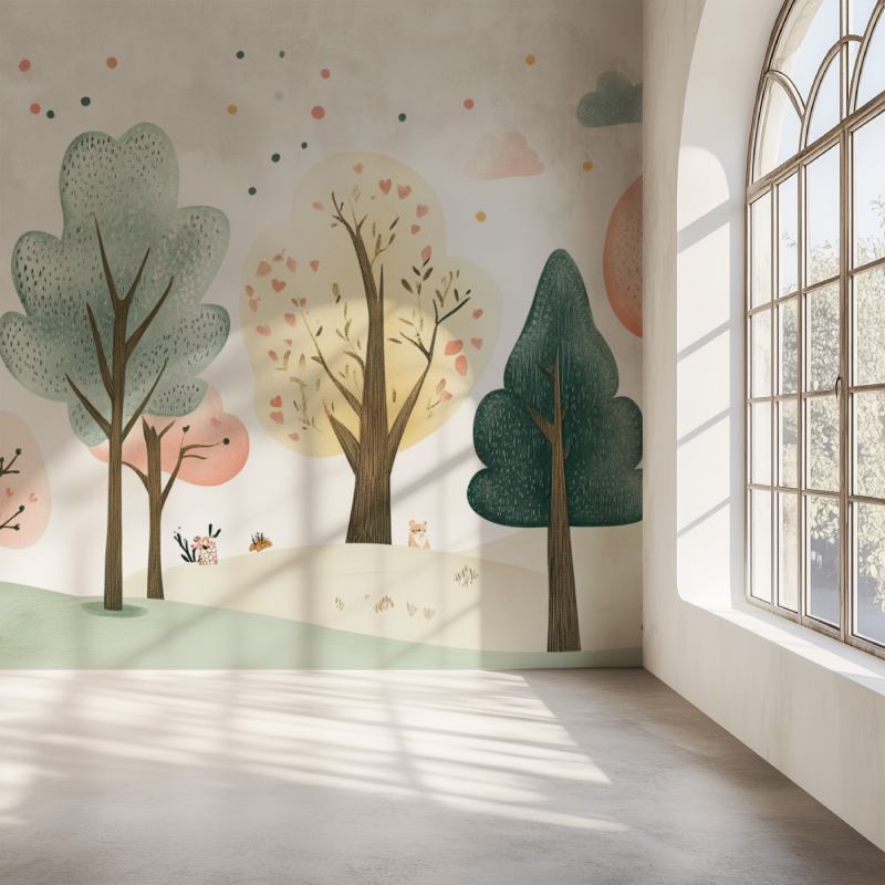 Papier peint arbre chambre enfant mur simple