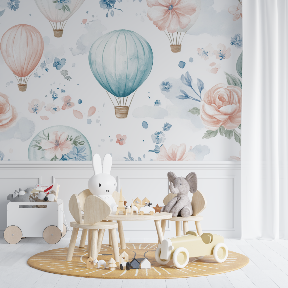Papier peint montgolfiere et fl... delicates chambre de bebe