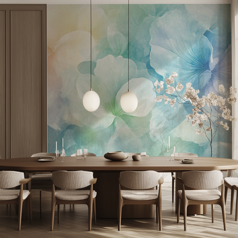 Papier peint fleur aquarelle salle manger tendance