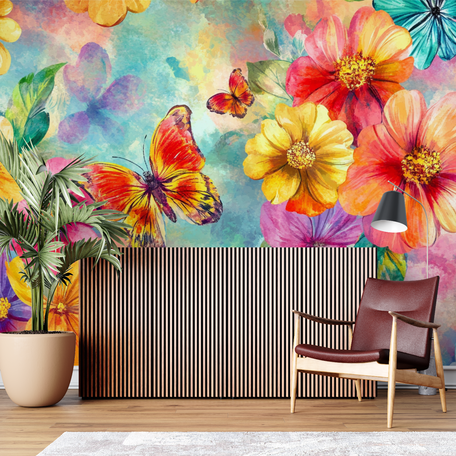 Papier peint fleur et oiseau tropical sur mesure