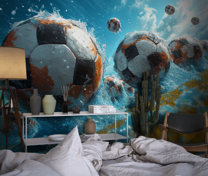 Papiers peint ballon de foot cinema chambre dado1